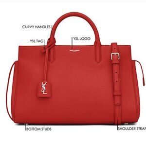 Saint Laurent Small Cabas Rive Gauche Bag in Red Grained Calfskin